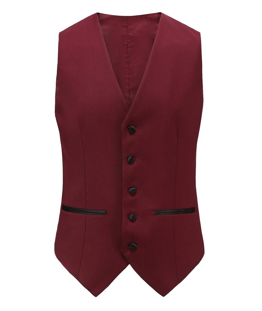 Men’s Burgundy Slim Fit Tuxedo with Black Satin Lapel