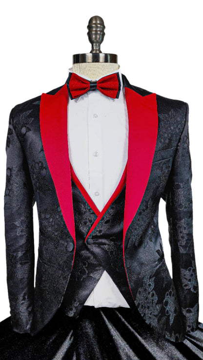 Satin Jacquard Black/Red Tuxedo