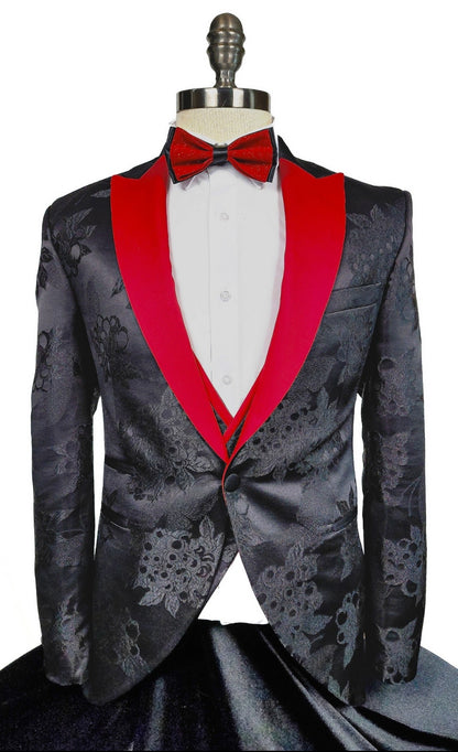 Satin Jacquard Black/Red Tuxedo