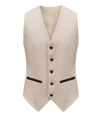 Light Beige Slim Fit Tuxedo with Black Satin Lapel