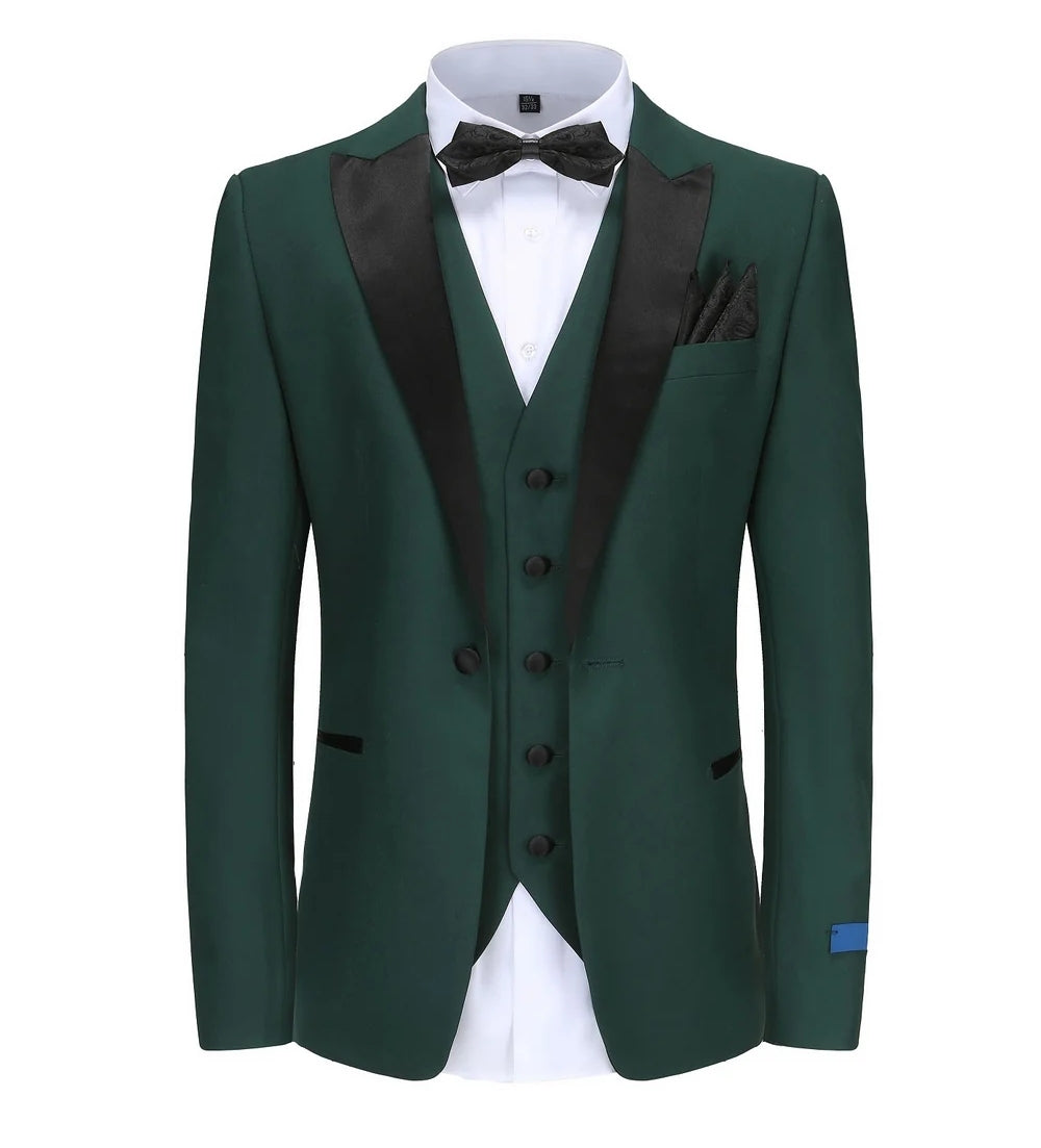 Emerald Green Slim Fit Tuxedo with Black Satin Lapel